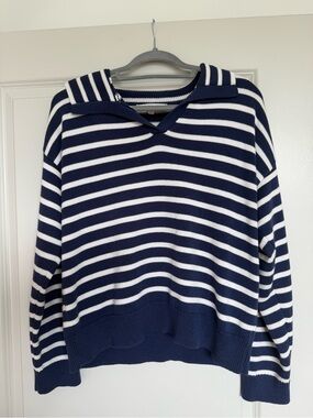 Flat White Striped Polo Knit Sweater